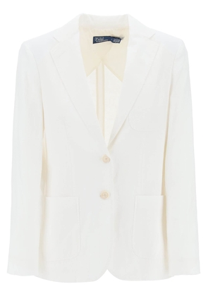 single-breasted linen jacket - 4 White