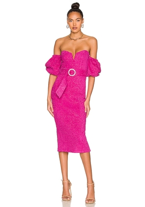 MAJORELLE Penelope Midi Dress in Fuchsia. Size XS.