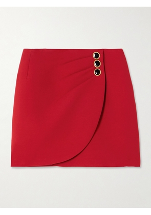 Alessandra Rich - Wrap-effect Button-embellished Draped Wool Mini Skirt - Red - IT36,IT38,IT40,IT42,IT44,IT46