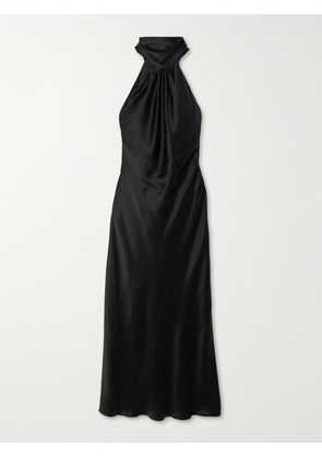 Max Mara - Moli Open-back Draped Silk-satin Halterneck Midi Dress - Black - UK 6,UK 10,UK 12