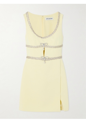 Self-Portrait - Crystal-embellished Crepe Mini Dress - Yellow - UK 6,UK 8,UK 10