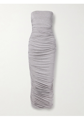 Norma Kamali - Diana Strapless Ruched Asymmetric Stretch-jersey Dress - Gray - xx small,x small,small,medium,large,x large