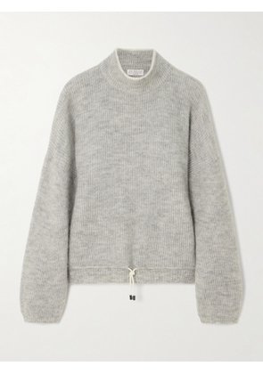 Brunello Cucinelli - Tie-detailed Ribbed Mohair-blend Turtleneck Sweater - Gray - xx small,x small,small,medium,large