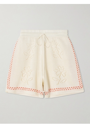 Calle Del Mar - Dinner Party Embroidered Pointelle-knit Shorts - Ecru - small,medium,large