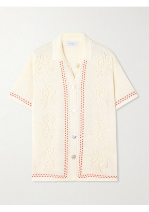 Calle Del Mar - Dinner Party Embroidered Pointelle-knit Shirt - White - x small,small,medium,large