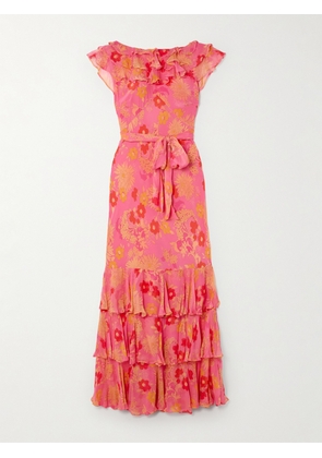 RIXO - Rio Belted Open-back Ruffled Floral-print Silk Crepe De Chine Maxi Dress - Pink - UK 6,UK 8,UK 10,UK 12,UK 14,UK 16