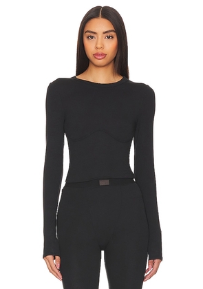 LUNYA Soft Modal Rib Underpin Long Sleeve in Black. Size M, S, XS.