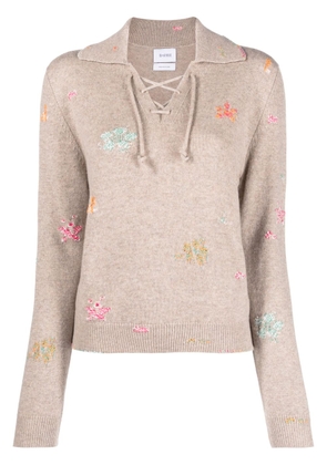 Barrie floral-embroidered V-neck jumper - Neutrals