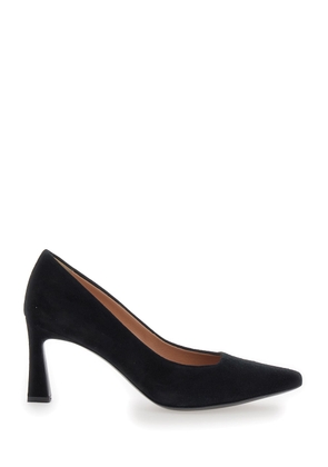 Pollini Black Pumps With Geometric Heel In Suede Woman
