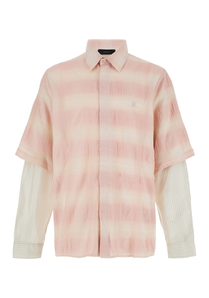 Amiri Pink And White Shirt With Double-Layer Sleeves In Cotton Blend Man