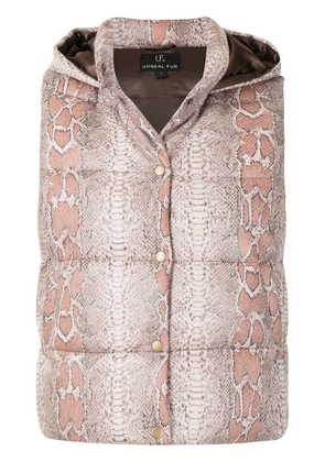 Unreal Fur python-print hooded gilet - Brown