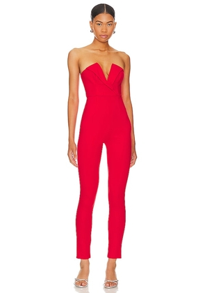 superdown Madi Strapless Jumpsuit in Red. Size XS.