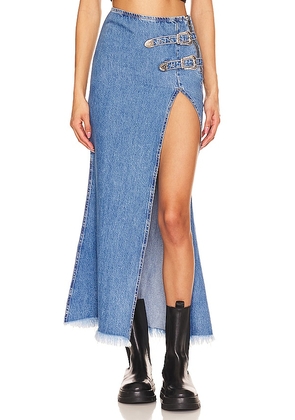 Understated Leather Western Maxi Skirt in Blue. Size 4.