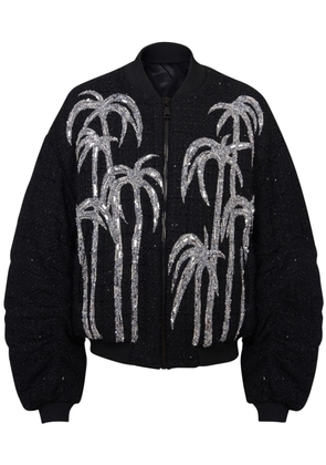 Balmain palm tree-print tweed bomber jacket - Black