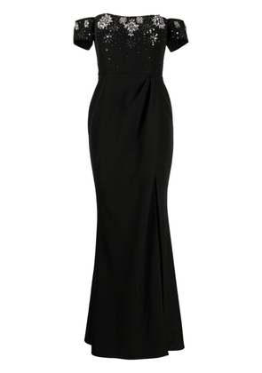 Marchesa Notte off-shoulder embellished gown - Black