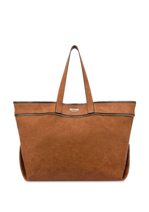 Moschino decorative-zips leather tote bag - Brown