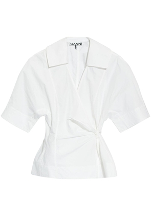 GANNI wrapped organic cotton blouse - White