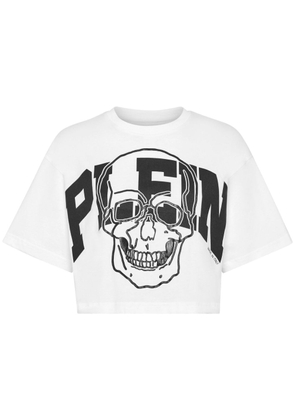 Philipp Plein skull-print cropped cotton T-shirt - White