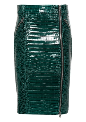 LaQuan Smith crocodile-effect midi skirt - Green