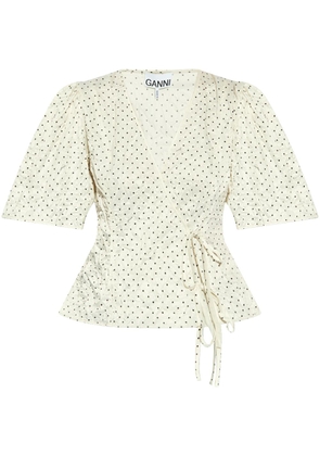 GANNI crinkled-finish polka-dot blouse - White