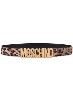 Moschino logo-lettering leopard-print belt - Brown