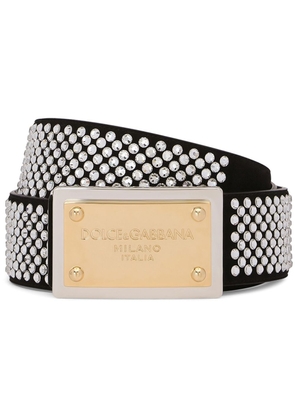 Dolce & Gabbana crystal-embellished logo-buckle belt - Black