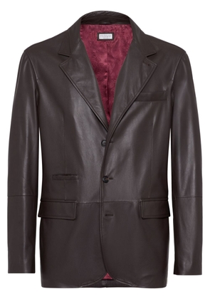 Brunello Cucinelli single-breasted leather blazer - Brown