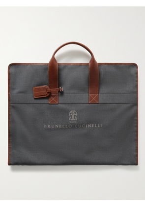 Brunello Cucinelli - Leather-Trimmed Logo-Print Canvas Garment Bag - Men - Gray