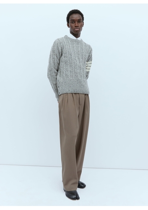 Thom Browne Twist Cable Knit Sweater With Four-bar Strip - Man Knitwear Grey 1
