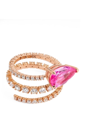 Shay Rose Gold, Diamond And Pink Sapphire Spiral Teardrop Ring (Size 6.75)