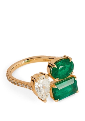 Shay Yellow Gold, Diamond And Emerald Triple Threat Ring (Size 7)