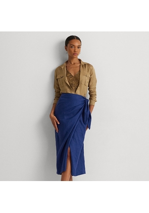 Petite - Linen Wrap Midi Skirt