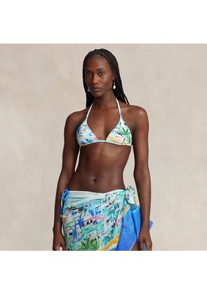 Tropical-Print Halter Bikini Top