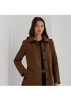 Faux-Leather-Trim Hooded Coat