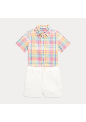 Plaid Linen Shirt & Chino Short Set