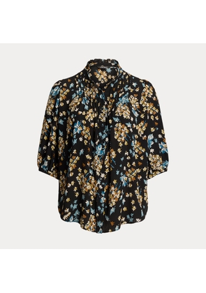 Curve - Floral Georgette Blouson-Sleeve Shirt