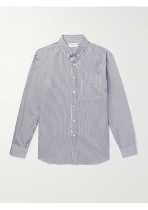 SAINT LAURENT - Monogram Button-Down Collar Striped Cotton-Poplin Shirt - Men - Blue - EU 38