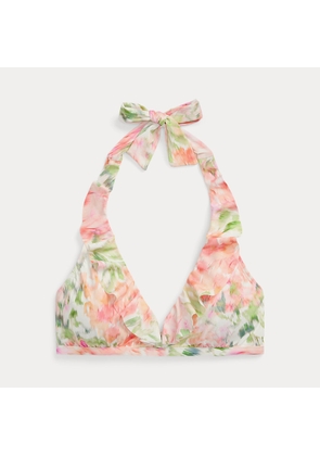 Floral Ruffle-Trim Halter Bikini Top