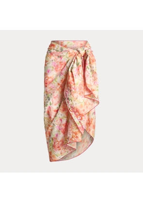 Tropical-Print Cotton Voile Wrap Skirt