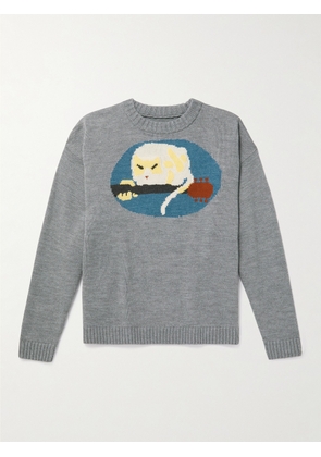 KAPITAL - Fat Cat Intarsia Sweater - Men - Gray - 1
