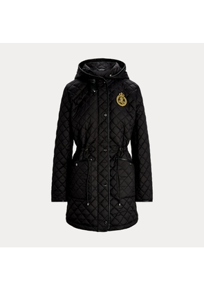 Crest-Patch Diamond-Quilted Hooded Coat