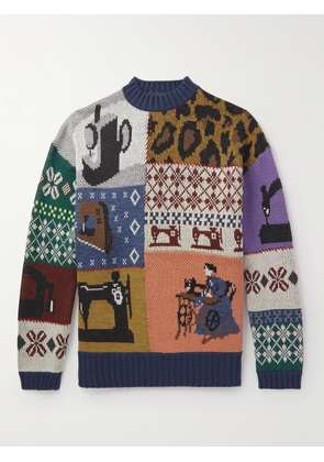 KAPITAL - Kurogane Mishin Jacquard-Knit Wool-Blend Sweater - Men - Blue - 1