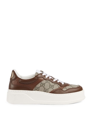 Gucci Leather Gg-Print Sneakers