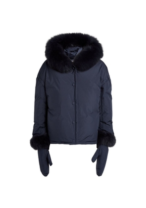 Yves Salomon Hooded Fur-Trim Puffer Jacket With Gloves