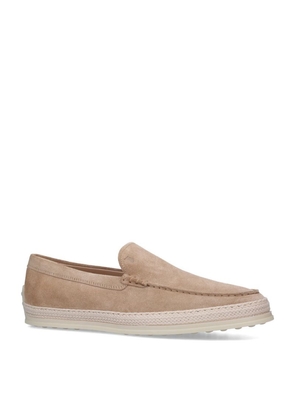 Tod'S Suede Raffia-Trim Gommino Loafers