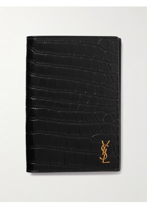 SAINT LAURENT - Cassandre Logo-Appliquéd Croc-Effect Leather Passport Cover - Men - Black