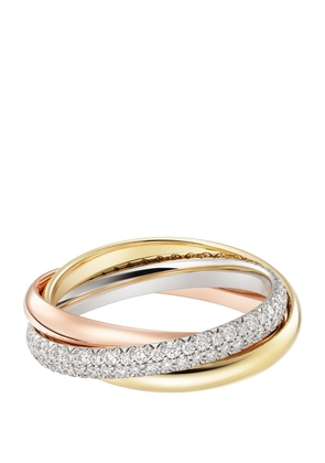 Cartier Small White, Yellow, Rose Gold And Diamond Trinity Ring