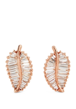 Anita Ko Rose Gold And Diamond Palm Leaf Stud Earrings