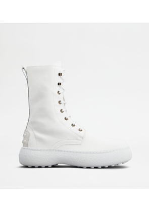 Tod's - W. G. Lace-up Ankle Boots in Canvas and Leather, WHITE, 35 - Shoes