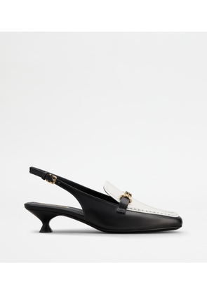Tod's - Slingback Loafers in Leather, WHITE,BLACK, 35 - Shoes